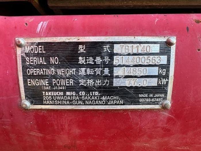 Used 2016 TAKEUCHI TB1140