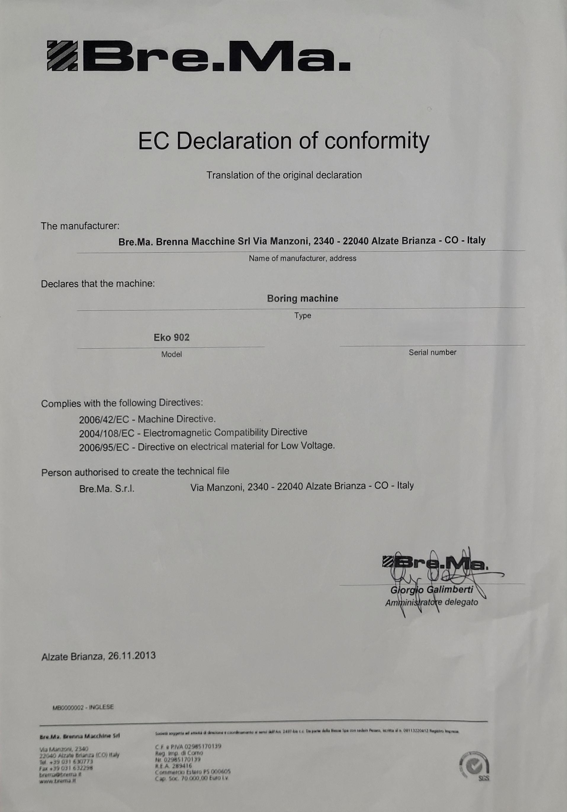 Used 2013 Biesse Bre.Ma. EKO 902 CNC Vertical Drilling and Dowel Inserting Machine