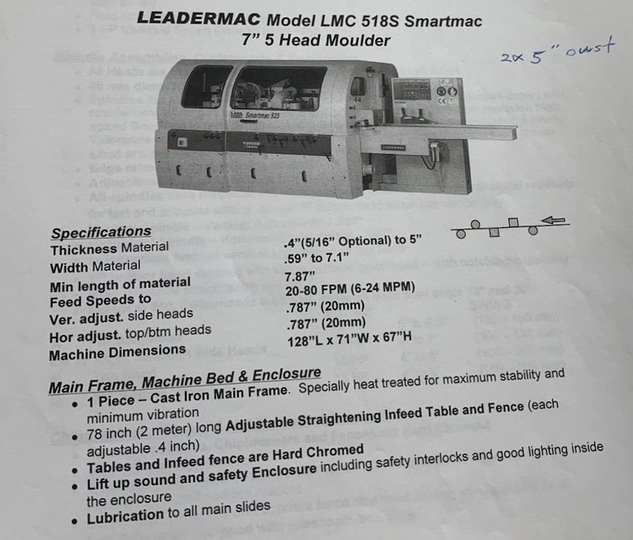 Used 2006 Leadermac Smartmac 518 7" 5-Head Moulder