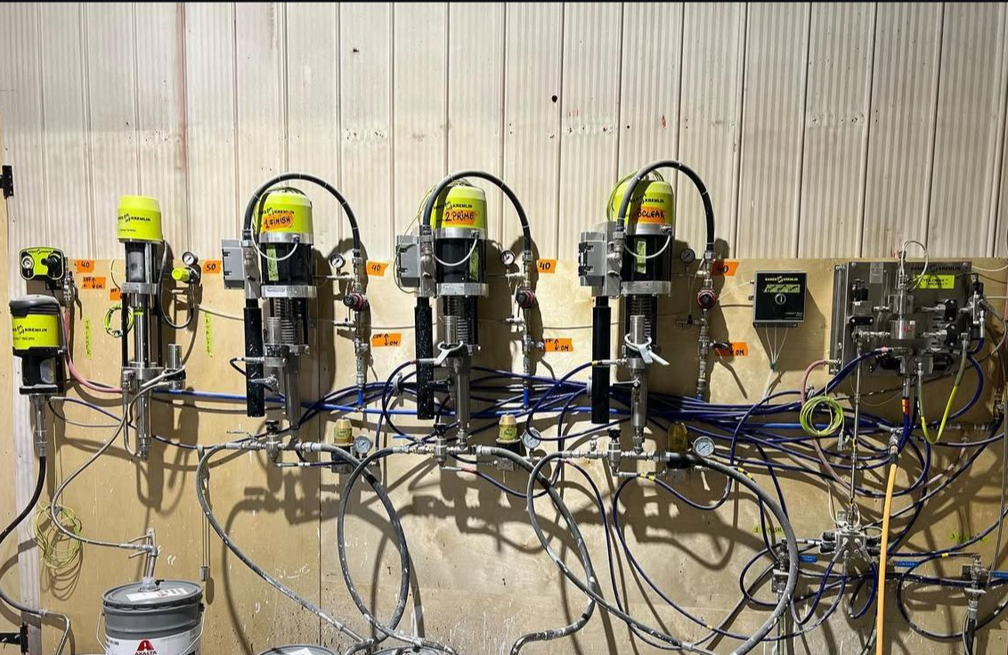Used Dualtech 420-Dry-SBC Automatic Spray Machine with Kremlin Airmix 2K Flatline Feed System