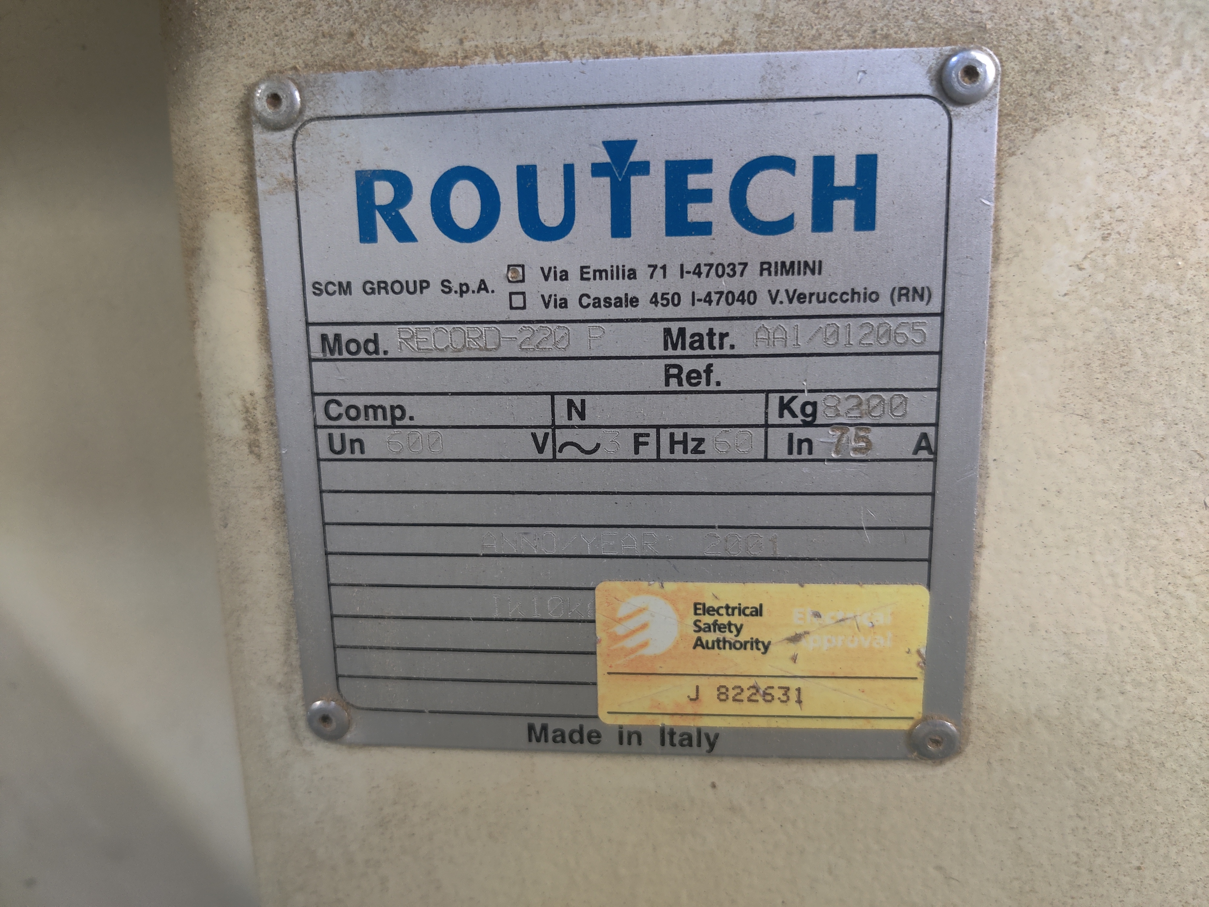 Used 2001 SCM Routech Record 220 CNC machine center