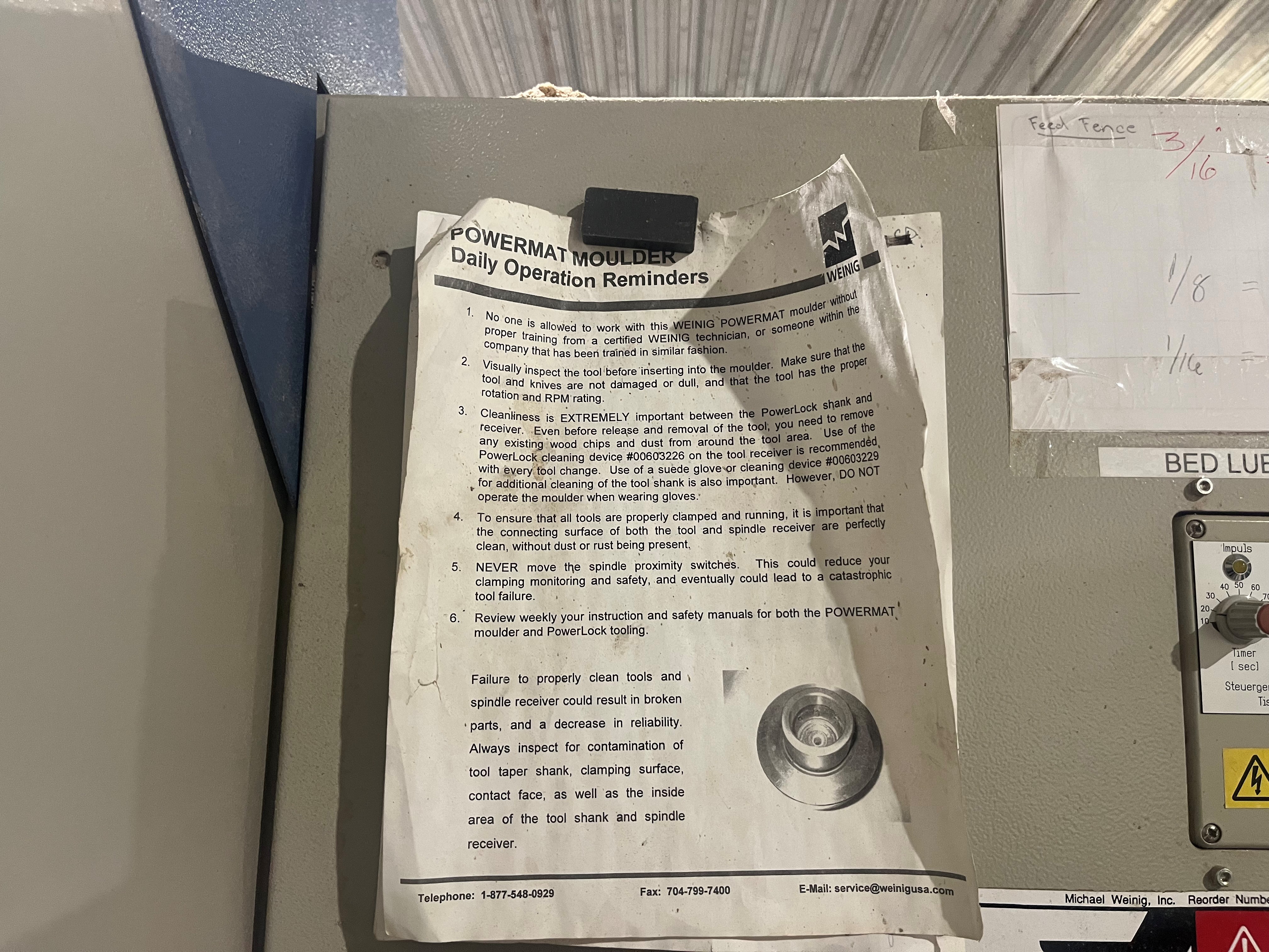 Used 2005 Weinig  Powermat 1000 6-Head Moulder With Assorment of Cutterheads