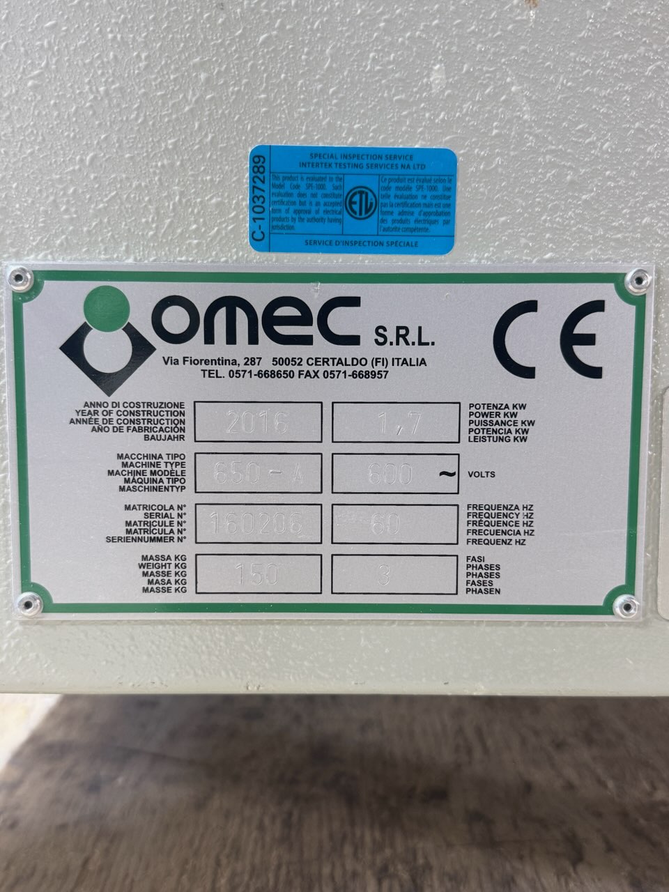 Used 2016 Omec 650 A Automatic Dovetail Machine