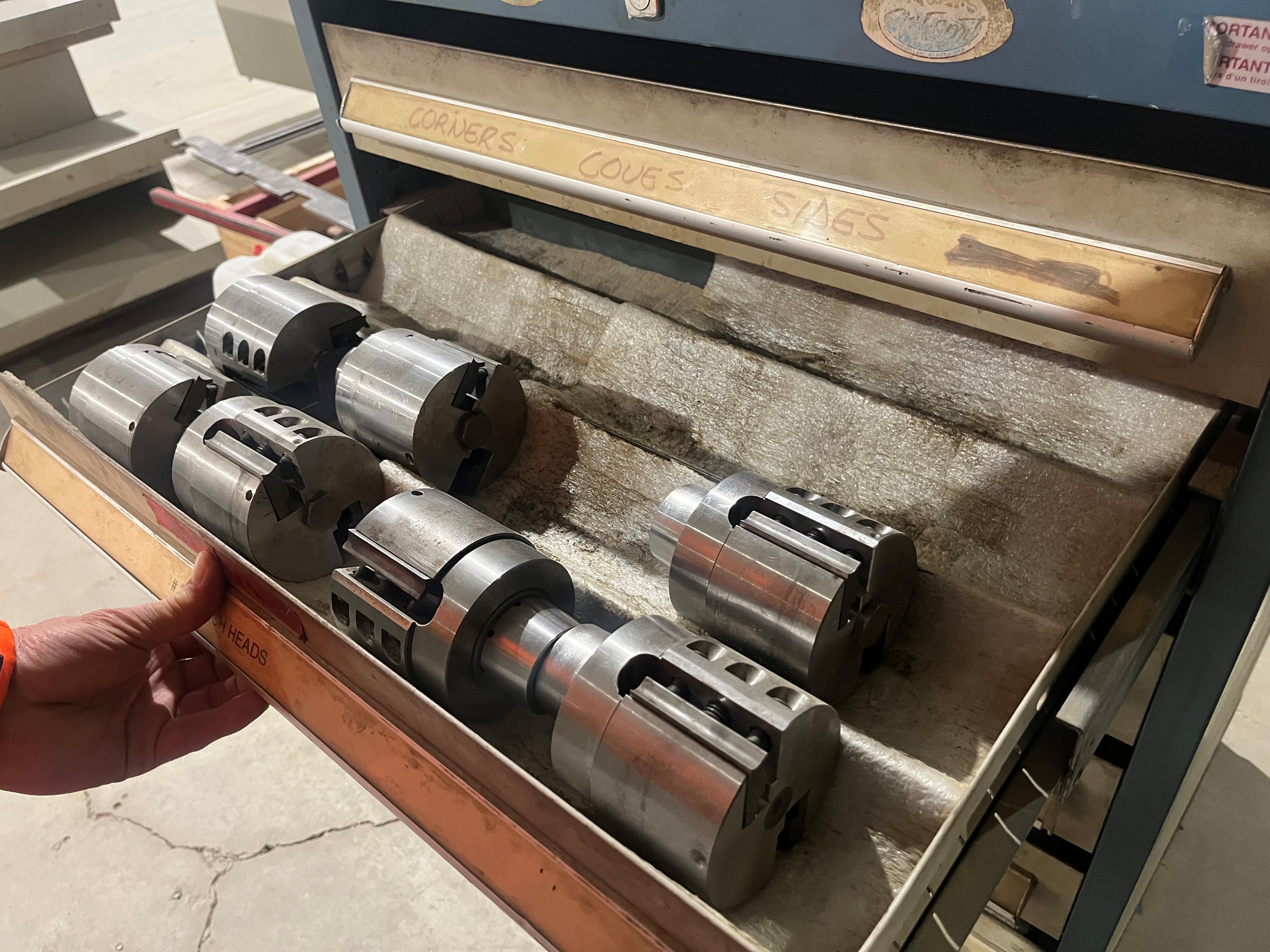 Used 2005 Weinig  Powermat 1000 6-Head Moulder With Assorment of Cutterheads