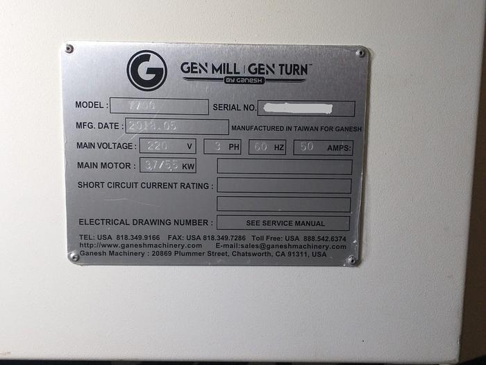 Used 2018 Ganesh Gen Mill T-700 CNC Vertical Machining Center