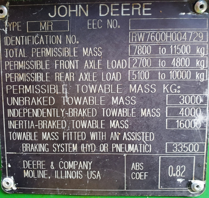 Used John Deere 7600 4wd Tractor