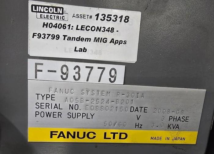 Used FANUC ArcMate 120iC/10L with R30iA Controller and Lincoln Electric R500 Dual Table and Rotary Table Welding Cell
