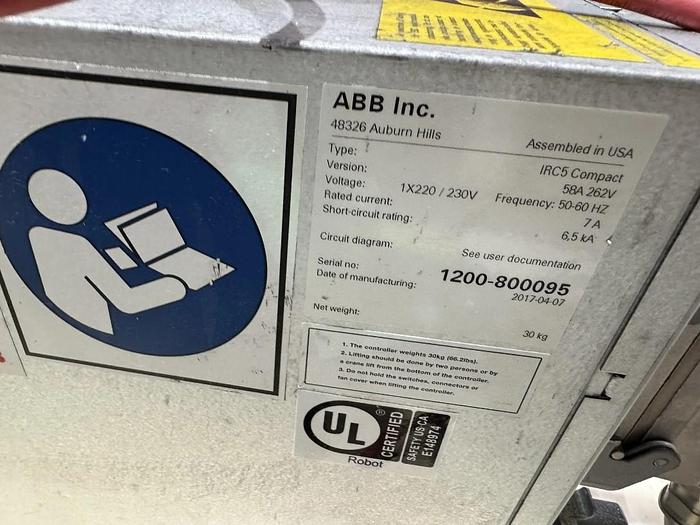 Used 2017 ABB IRB 1200-5/0.9 WITH IRC5 CONTROLS, TEACH & CABLES  IRB 1200-5/0.9 WITH IRC5 CONTROLS, TEACH & CABLES