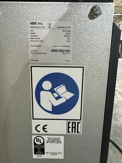 Used 2021 ABB IRB 4600-40/2.55 WITH IRC5 CONTROLS, CABLES, TEACH, PEDESTAL, TRANSFORMER AND MORE