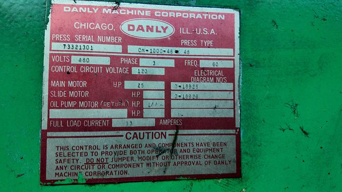 Used DANLY 1,000 TON HYDRAULIC PRESS GIB GUIDED STRAIGHT SIDE