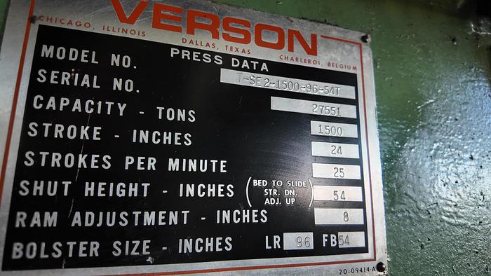 Used VERSON TRANSMAT PRESS TSE2-1500-96-54