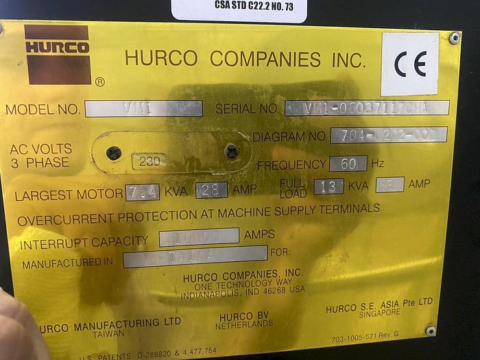 Used HURCO VM-1 CNC VERTICAL MACHINING CENTER