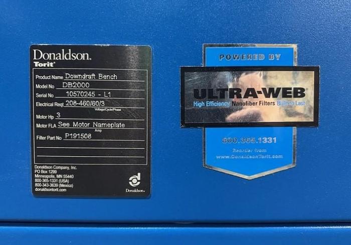 Used DONALDSON TORIT LIKE NEW DB2000 DOWNCRAFT BENCH, CLEANED AND TESTED