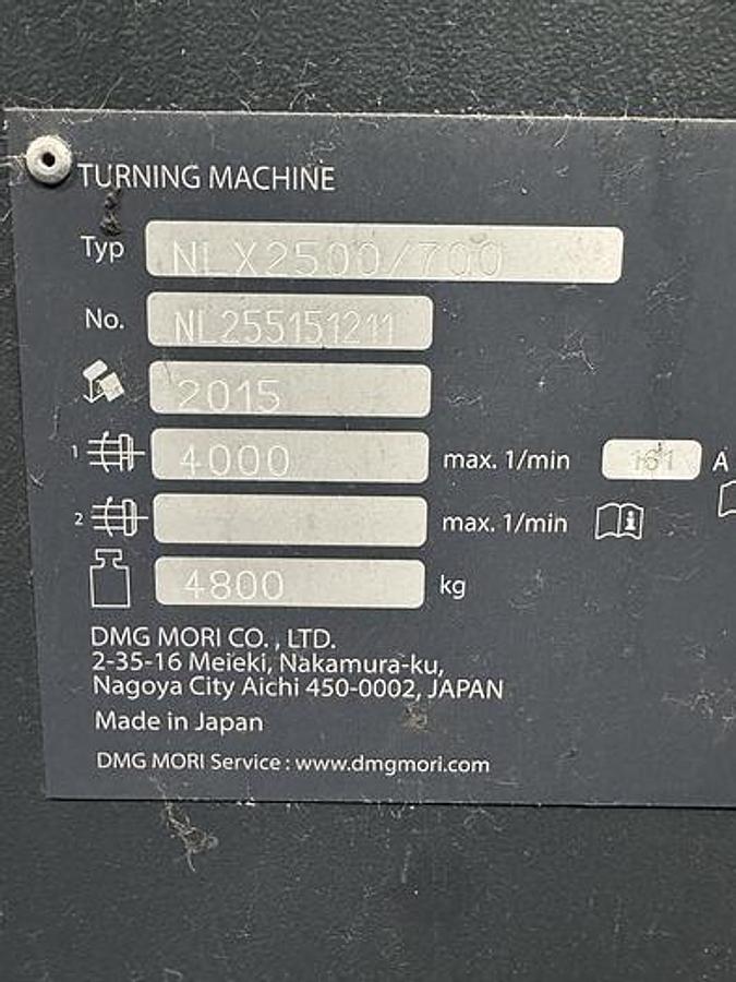 Used DMG MORI NLX 2500/700 2 AXIS CNC LATHE WITH CHIP BLASTER AND CONVEYOR