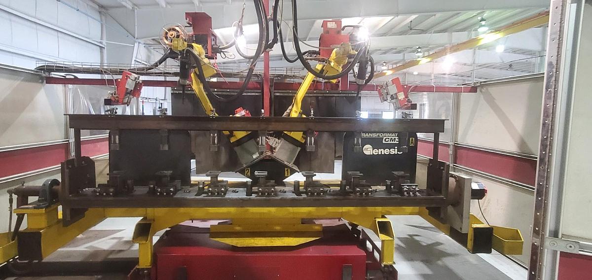 Used 2009 GENESIS-FANUC TWIN ARM FANUC ARCMATE 100iC A/B TABLE WELDING CELL, 20K OF RECENT UPGRADES