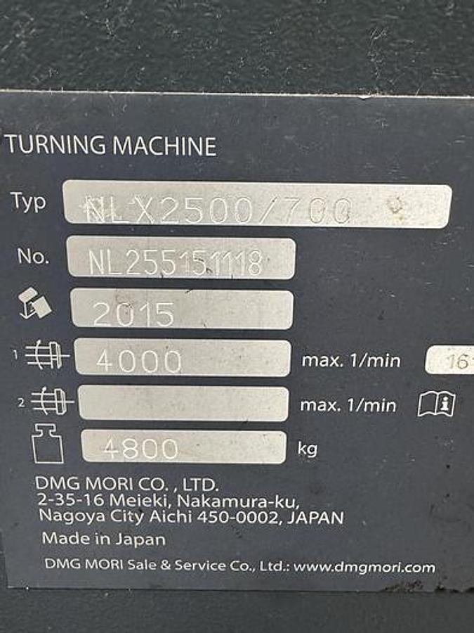 Used DMG MORI NLX 2500/700 2 AXIS CNC LATHE WITH CHIP BLASTER AND CONVEYOR