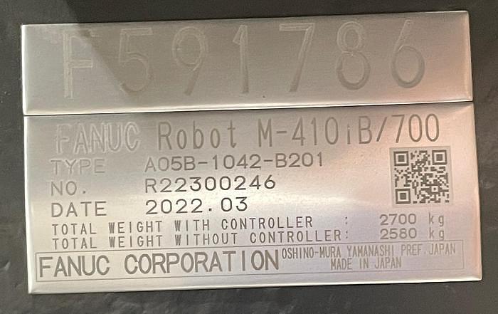 Used 2022 FANUC M-410iB/700 PALLETIZING ROBOT WITH R-30iB PLUS CONTROLLER MINT!