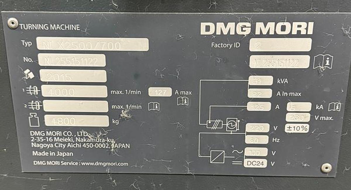 Used DMG MORI NLX 2500/700 2 AXIS CNC LATHE WITH CHIP BLASTER AND CONVEYOR