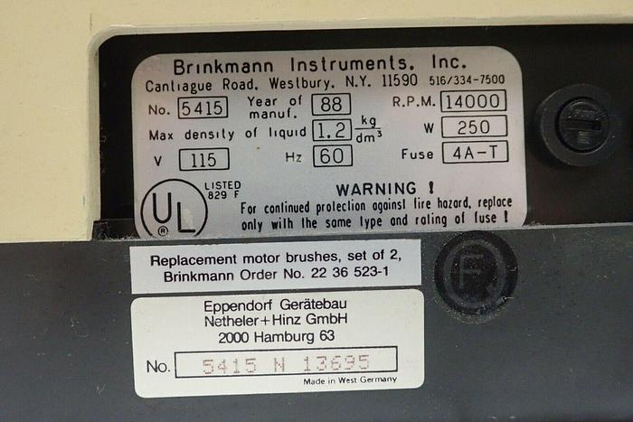 Used Brinkman Eppendorf 5415 N 13695 Centrifuge with Rotor