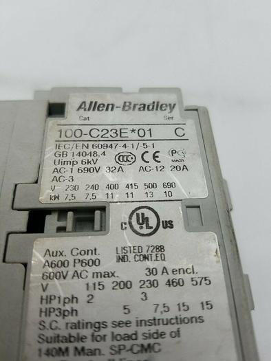 Used ALLEN BRADLEY 3 POLE CONTACTOR 100-C23E*01 SER. C 24V