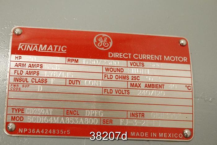 Unused General Electric 5CD164M853A80020 Hp Dc-Motor, 500 Volt, 2300 Rpm #38207