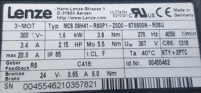 Used LENZE MCS 09H41-RS0P1-Z0D0-ST6S00N-R0SU/LENZE GST05-1S VBR 09HC41