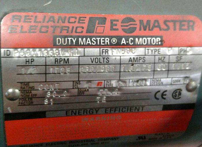 Used Reliance Electric motor P56x1338W KA 1/2 HP with gearbox