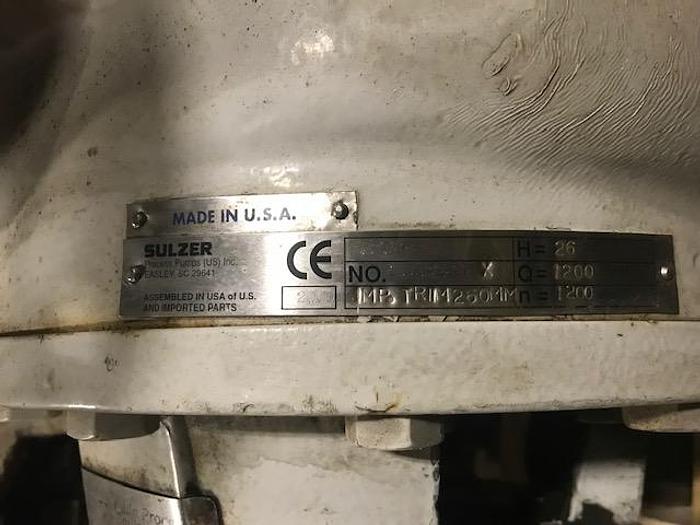 Used AHLSTROM/SULZER MODEL APT 31-6 CENTRIFIGUL PUMP S/S 1200 GPM