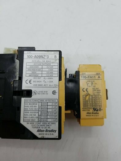 Used Allen-Bradley 100-A09NZ*3 Ser. B 195-FA11 Ser A