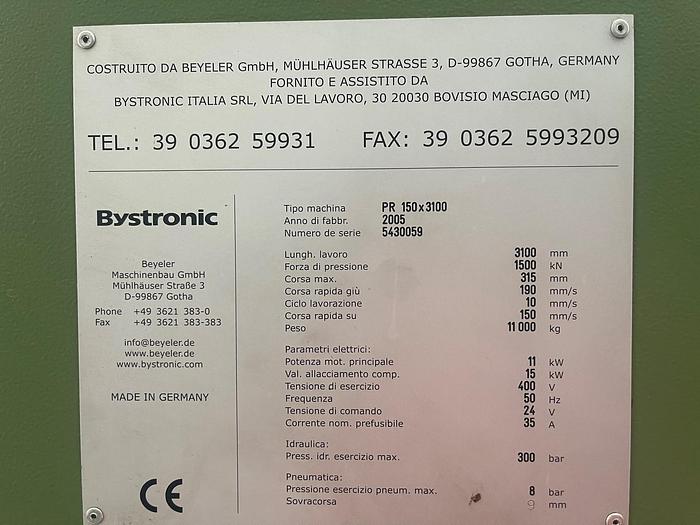 Usato PIEGATRICE BYSTRONIC IDRAULICA 3100X150 TON