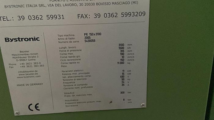 Usato PIEGATRICE BYSTRONIC IDRAULICA 3100X150 TON