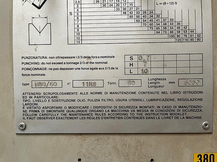 Usato PIEGATRICE MARIO RIBOLDI IDRAULICA 6000 X 80 TON