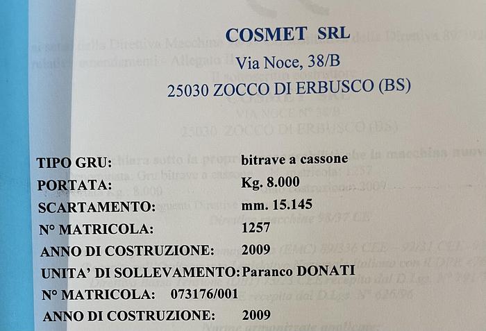 Usato CARROPONTE COSMET PORTATA 8 TON