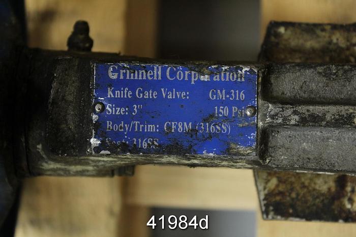 Used Grinnel Gm-316 3" Hand Operated Knife Gate Valve #41984