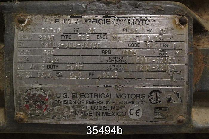 Used Us Electric 7970b 25 Hp, 1773 Rpm, 460 Volt Ac Motor #35494