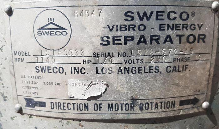 Used Screen, Sweco, 18", C/st, Double Deck, 1/4 HP #S744499