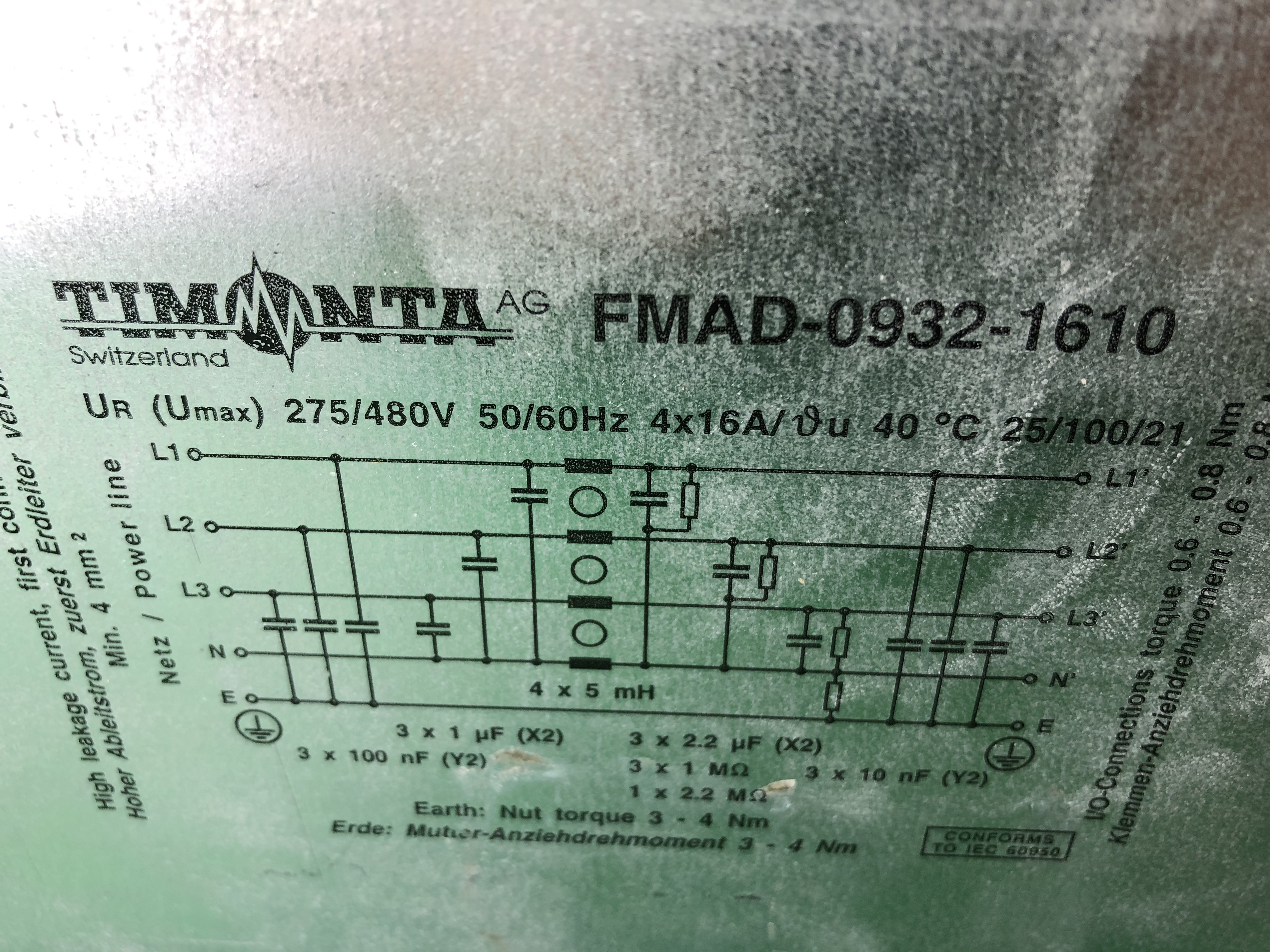 Used Timonta  FMAD-0932-1610 Powerline Filter
