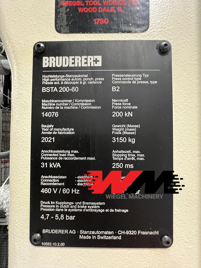 Used 2021 Bruderer BSTA 200-60