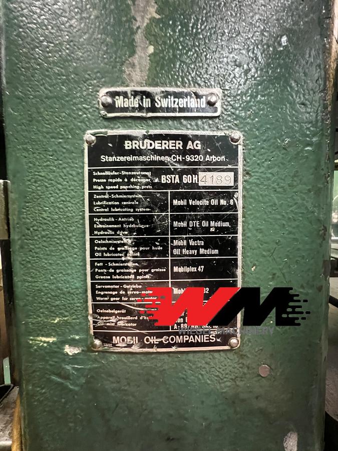 Used Bruderer BSTA 60 “Under-drive” w/ PA Servo Feed