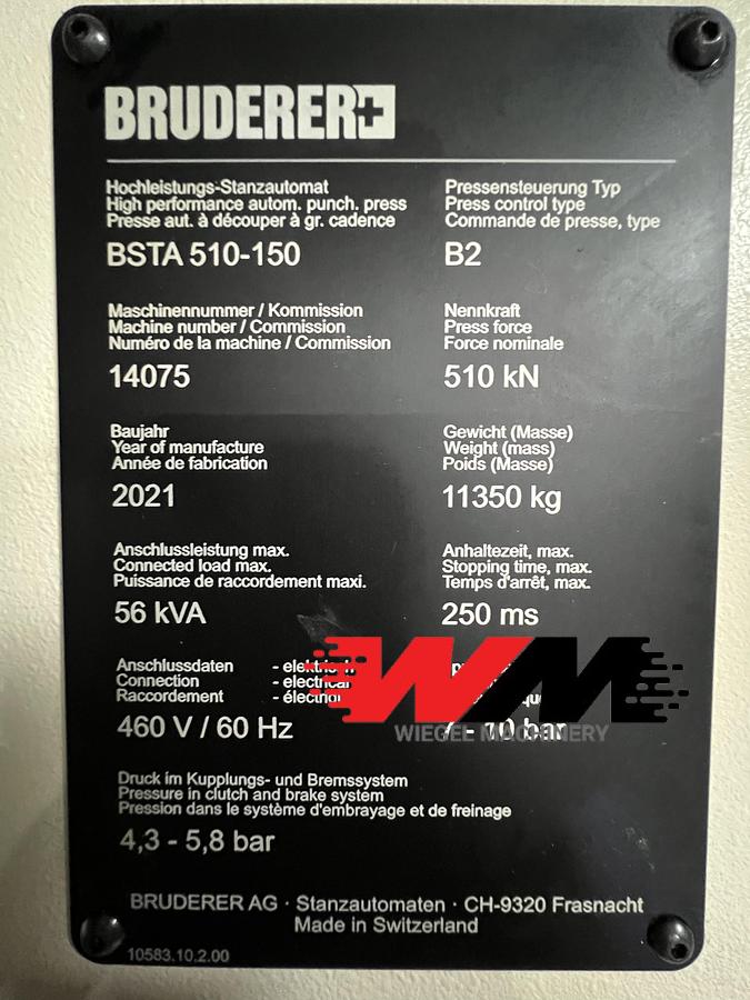 Used 21' Bruderer BSTA 510-150