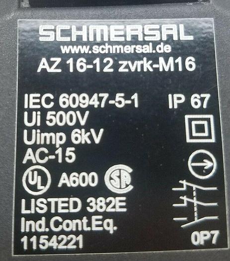 Used Schmersal AZ 16-12zvrk-M16 Safety Interlock Door Switch