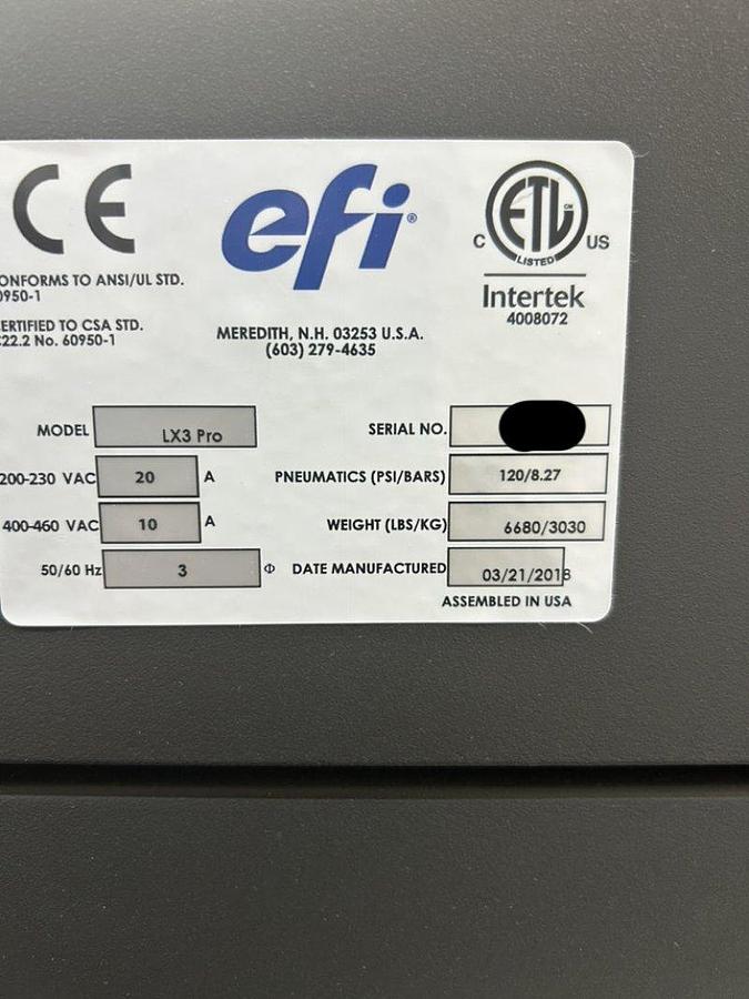 Used 2018 EFI-VUTEk LX3 Pro
