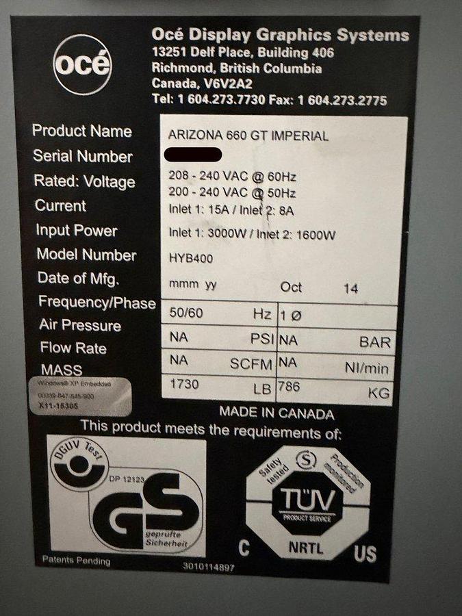 Used 2014 Canon - Oce Arizona 660 GT Imperial