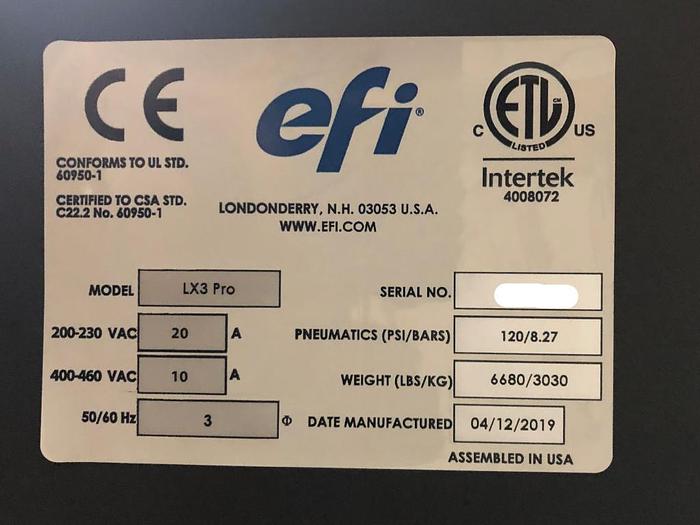 Used 2019 EFI-VUTEk LX3 Pro