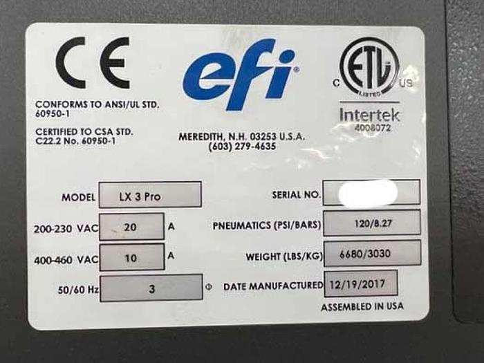 Used 2017 EFI-VUTEk LX 3 PRO LED