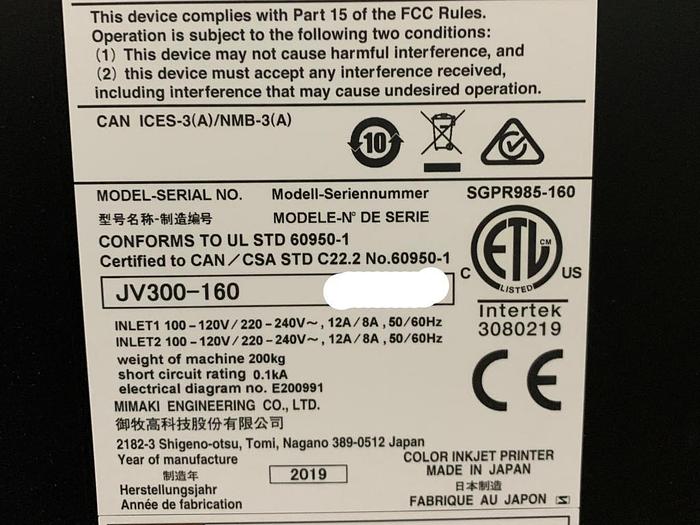 Used 2019 Mimaki JV300-160