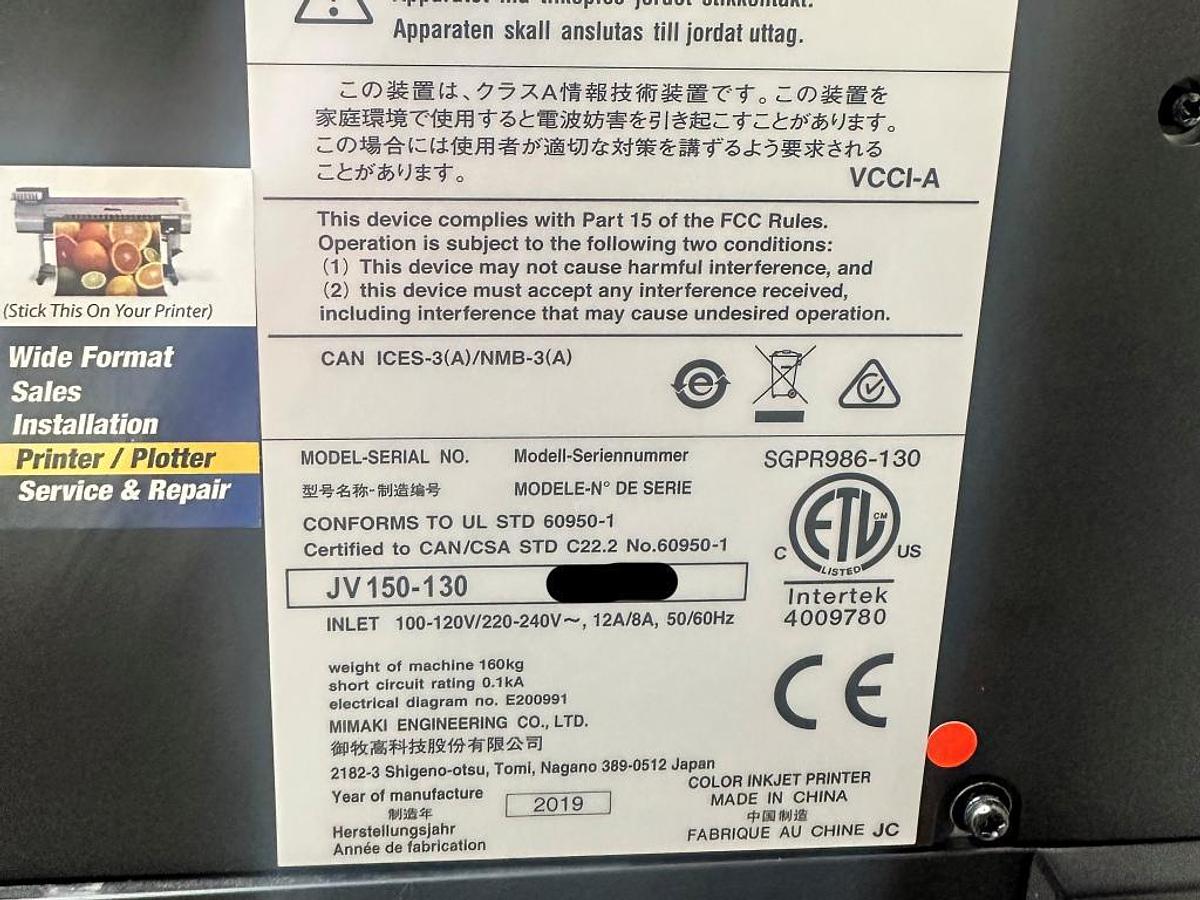Used 2019 Mimaki JV150-130
