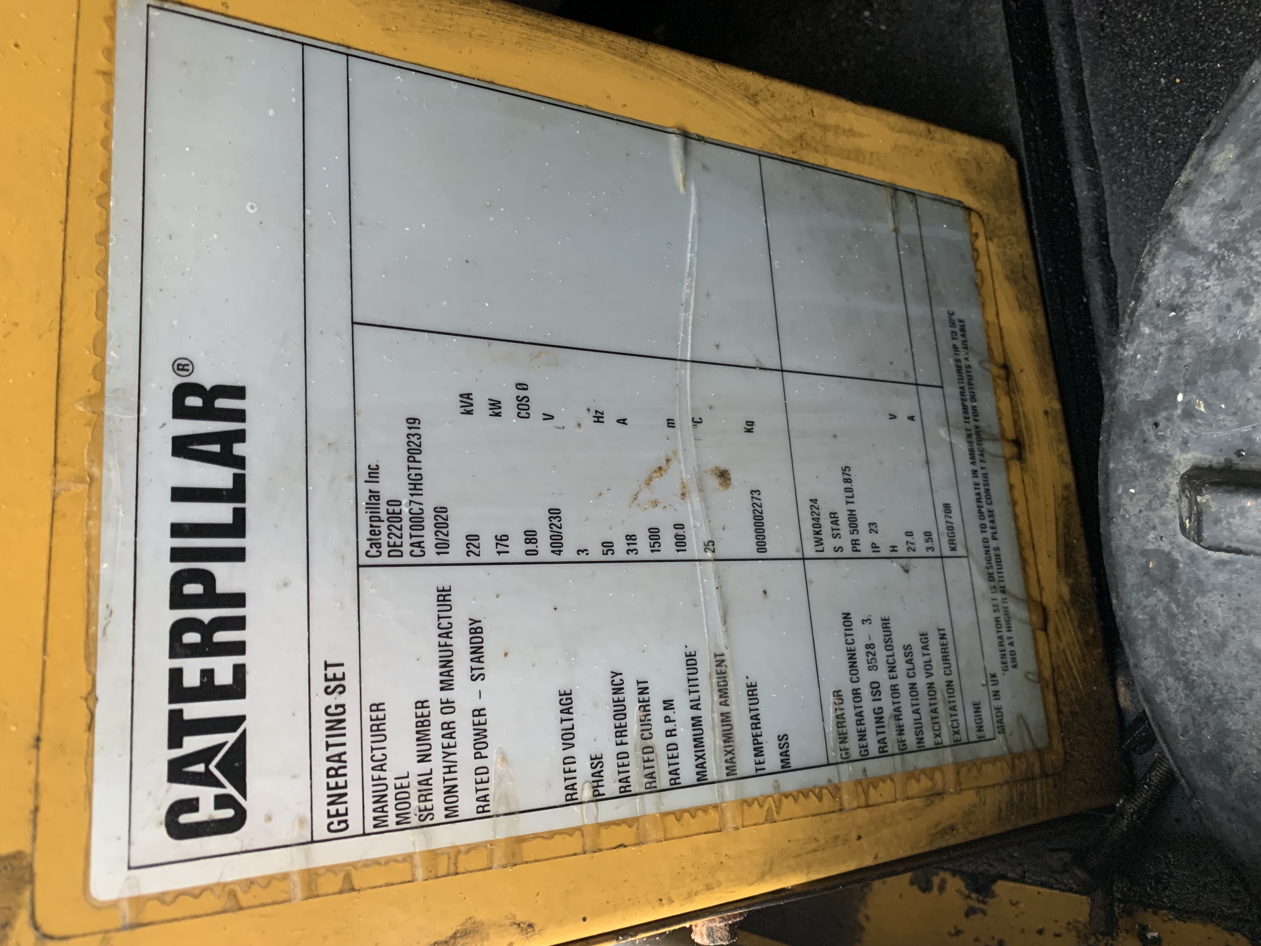 Used DE220E0 (50 Hz) Caterpillar 220 kVA Diesel Generator Set