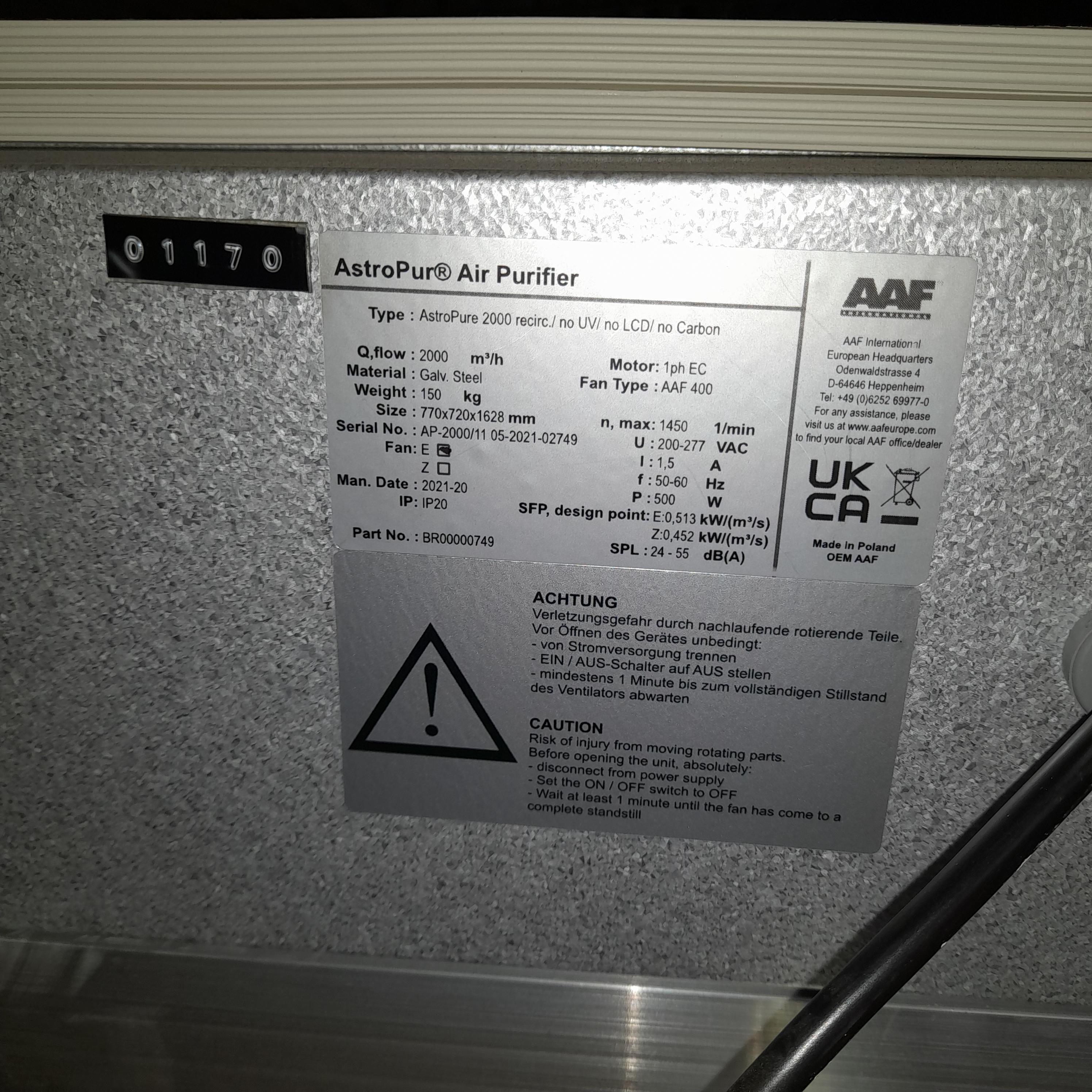 Used AAF International AstroPur Air Purifier