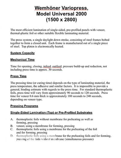 Used Wemhoner Variopress